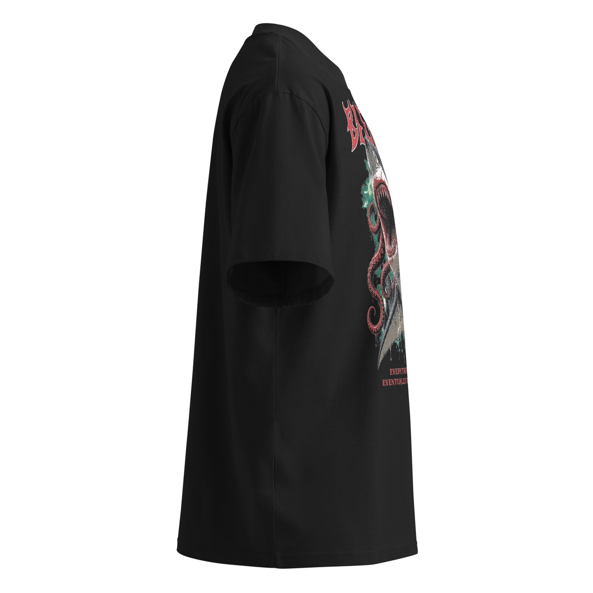 Abyss Predator black oversized T-shirt with heavy metal graphic - right side view