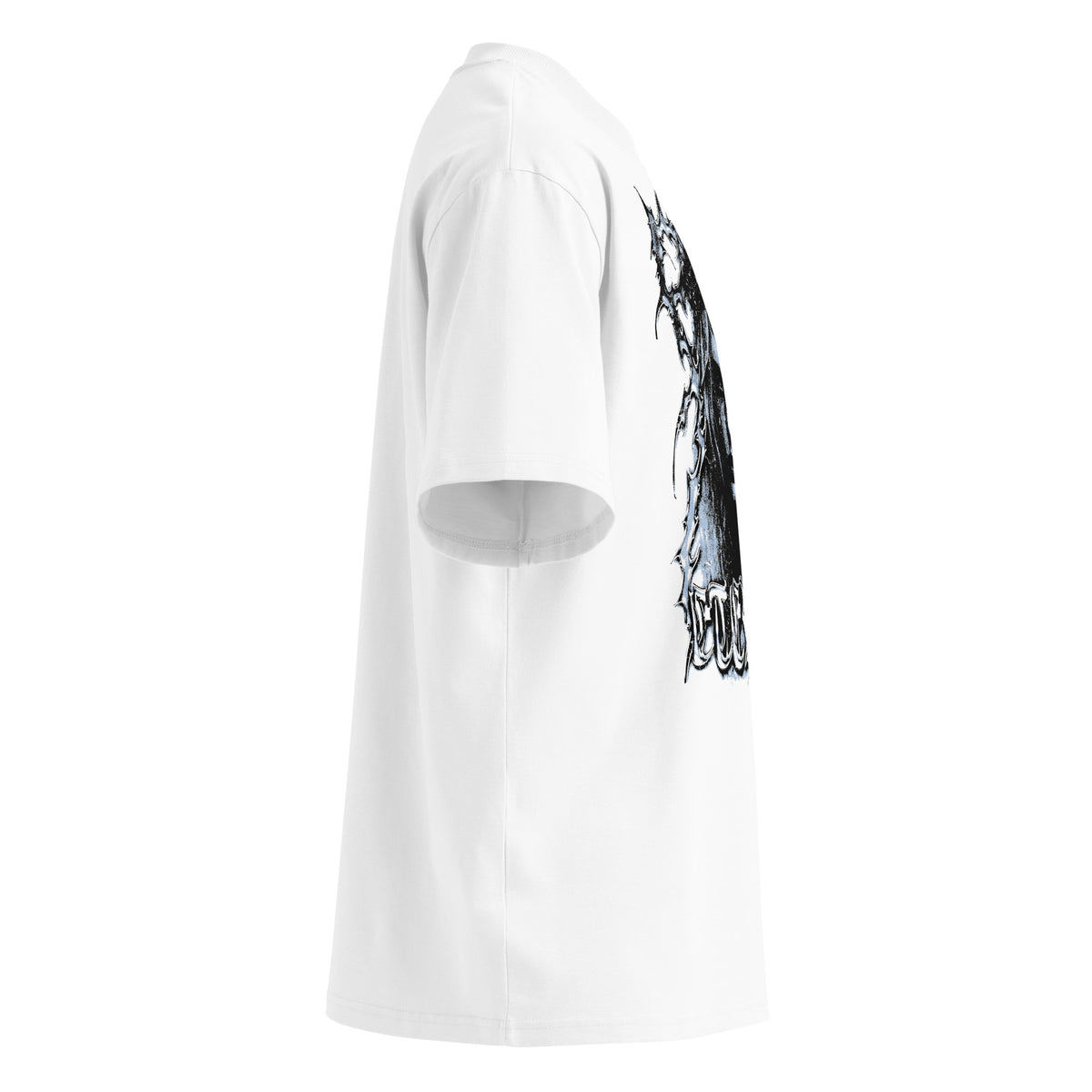 Memento black oversized T-shirt with gothic graphic – right side view